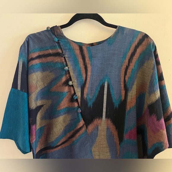 Vintage Handwoven Ikat Print Dress circa 1980s Nogo Brand - Picture 9 of 11